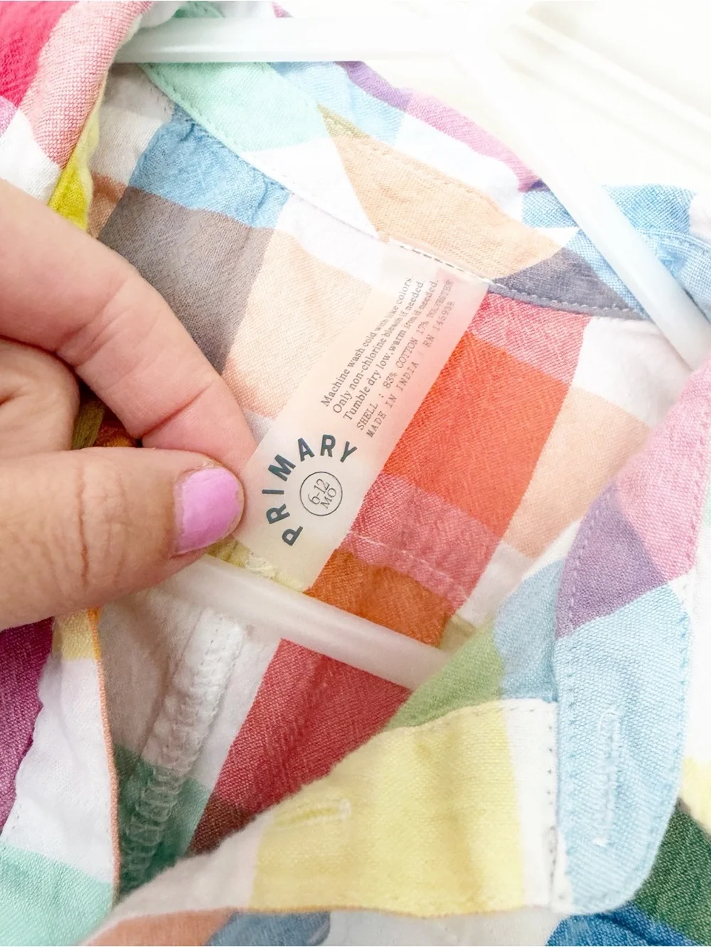 6-12m Primary rainbow check button down shortie